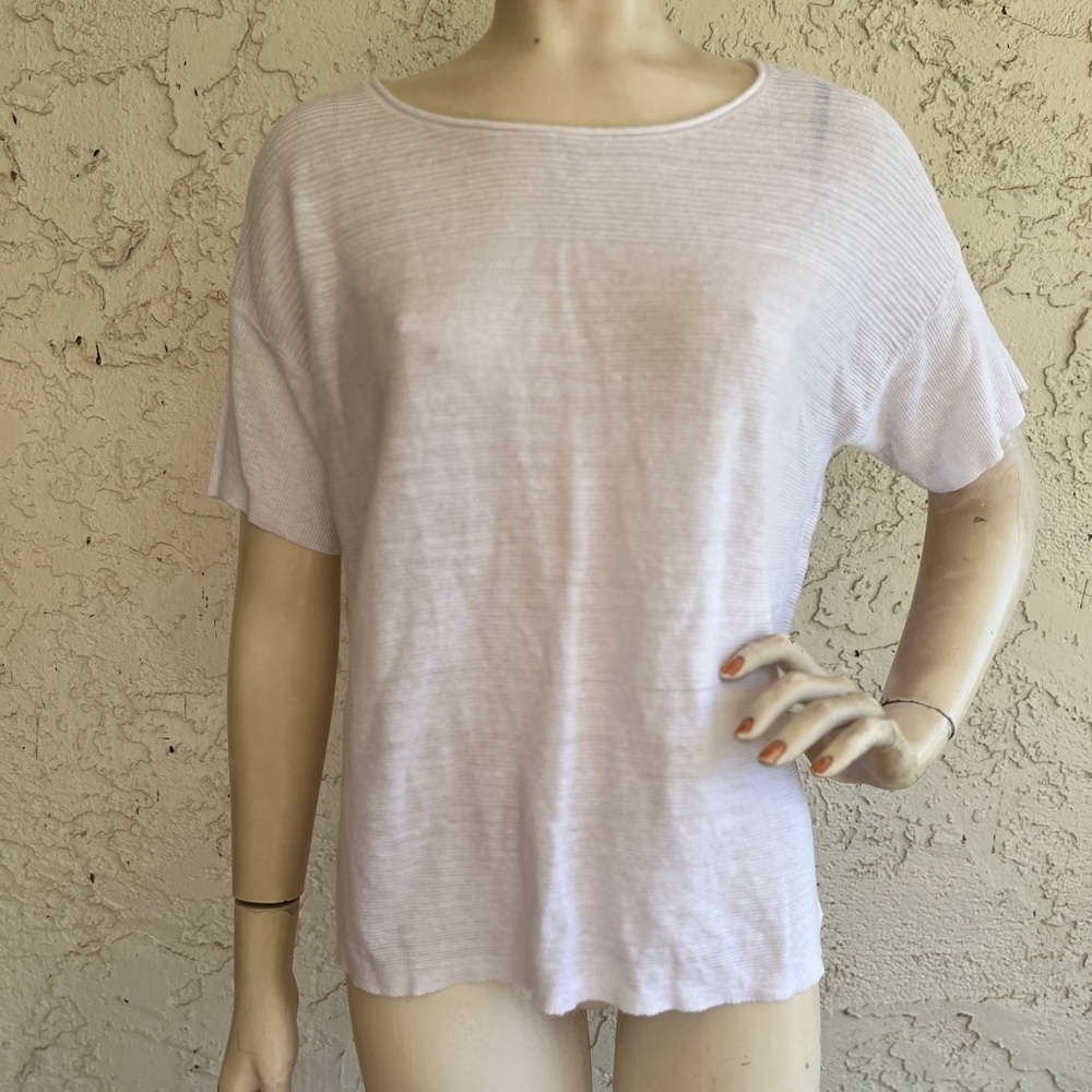 EILEEN FISHER 100% Organic Cotton Top Knit Sweater Solid White Short Sleeve M